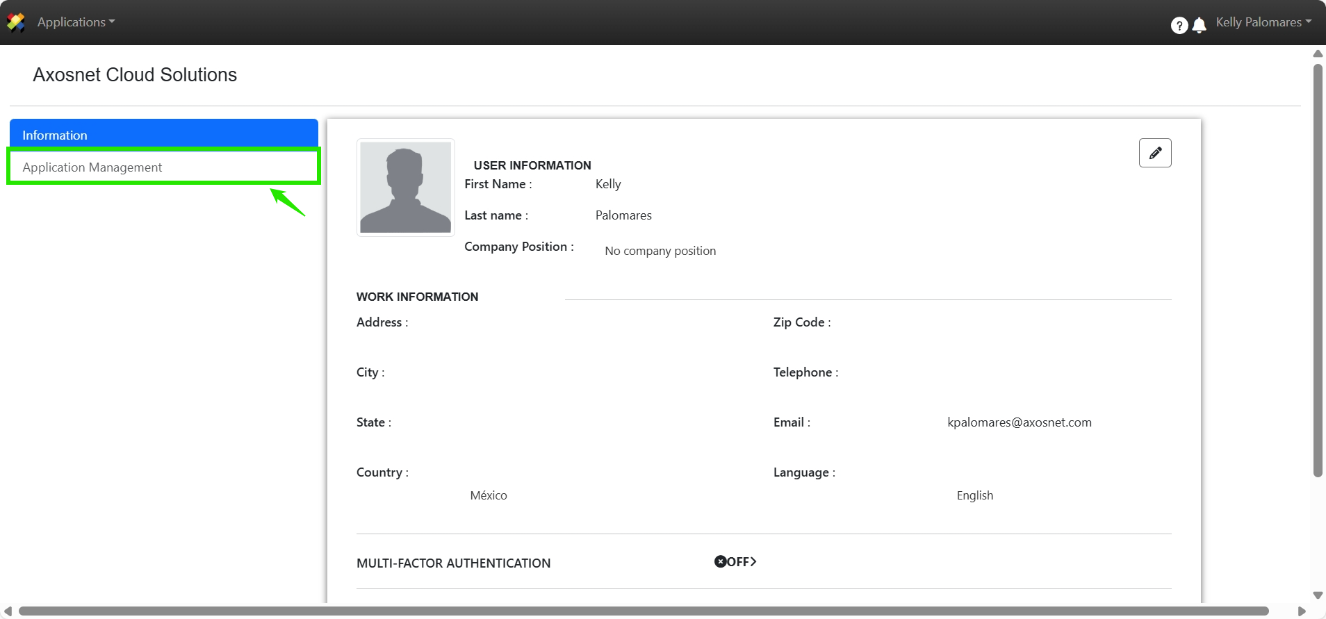 Application Management menu