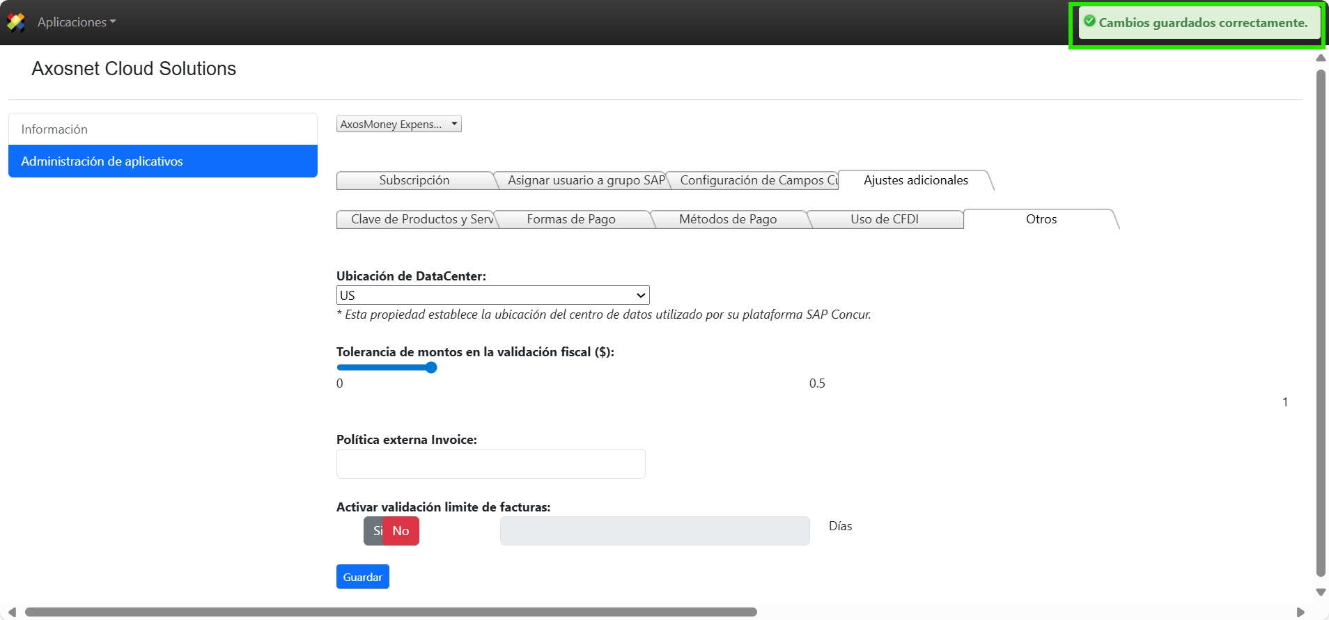 Botón Guardar cambios