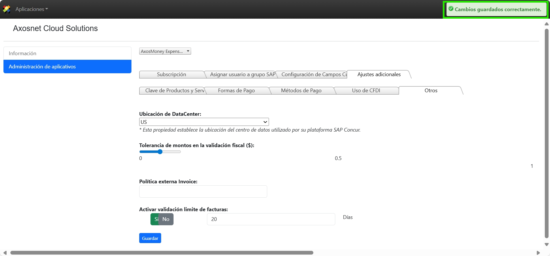 Botón Guardar cambios