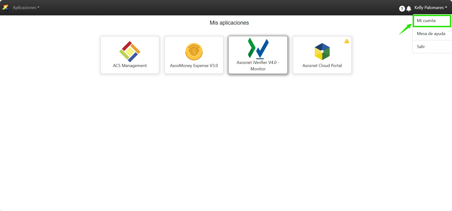 Menú desplegable con 'Mi cuenta'