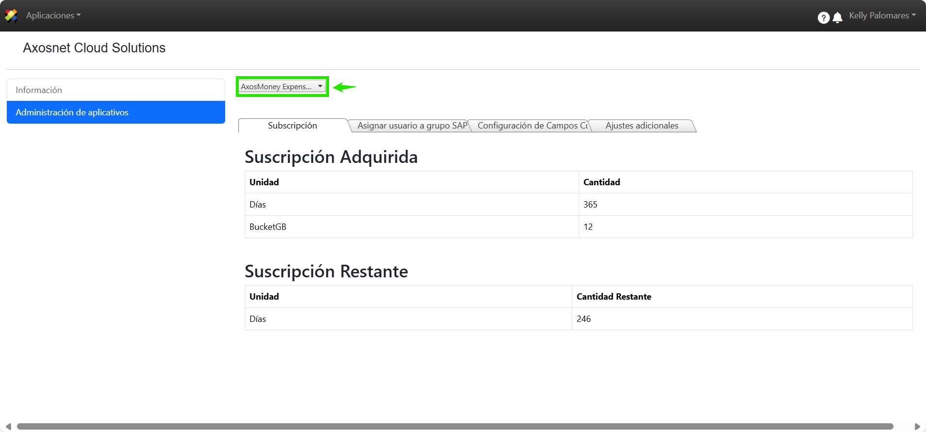 Selección de la aplicación AxosMoney