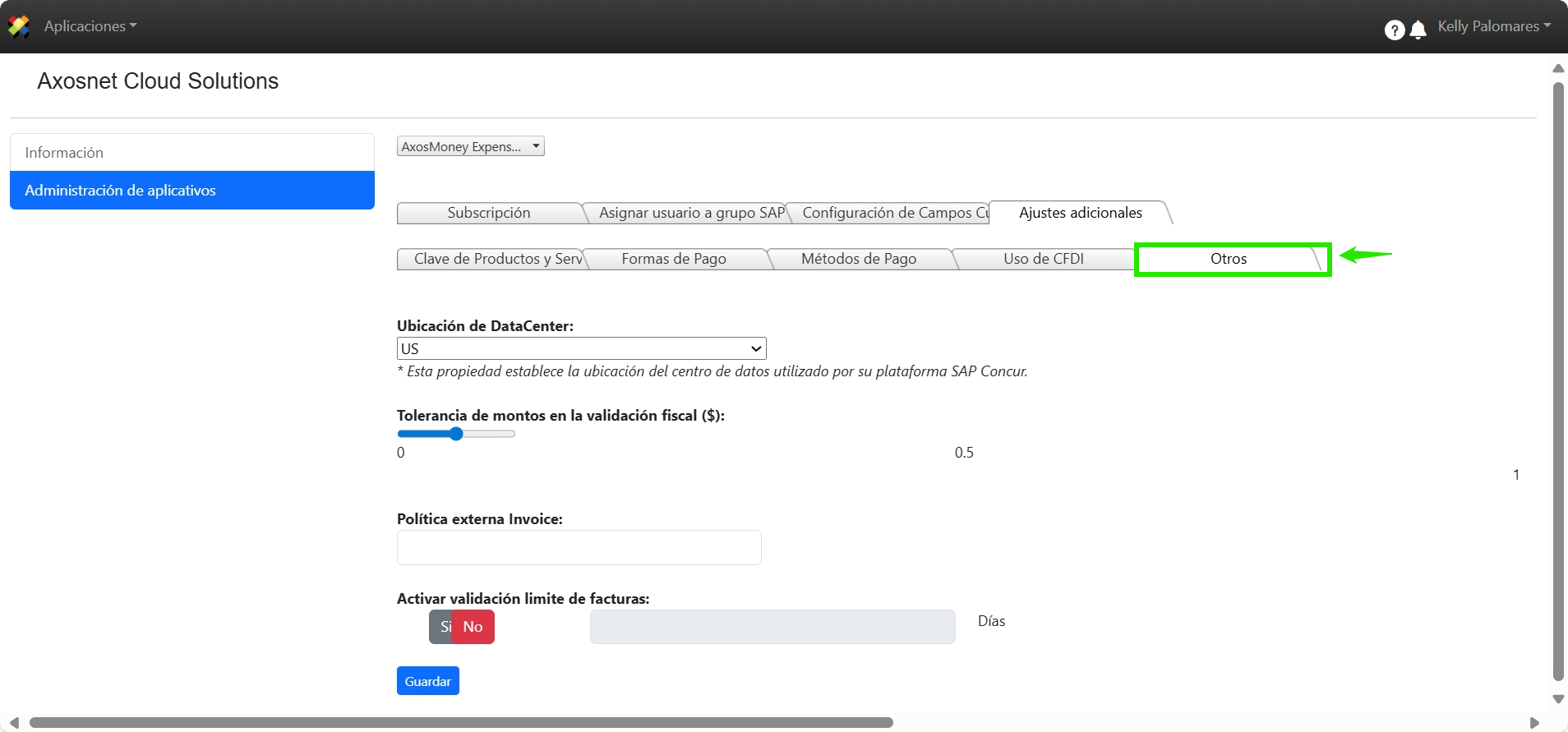 Pestaña 'Otros' seleccionada